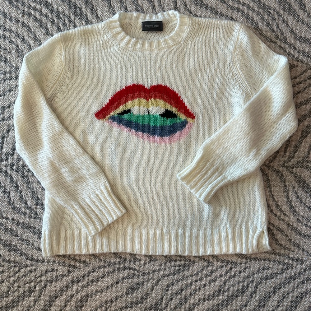 Wooden Ships Cream Sweater with Colorful Lips Design